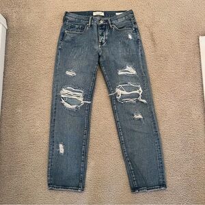 PACSUN BUTTON FLY BOYFRIEND DISTRESSED JEANS, SIZE 24